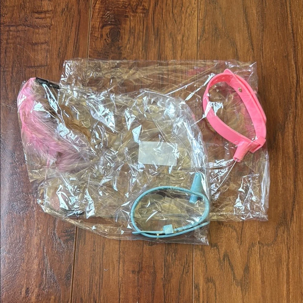 NWT (2) Cat Collar Toy Adjustable Feather Neck Teasing Silicone Bell